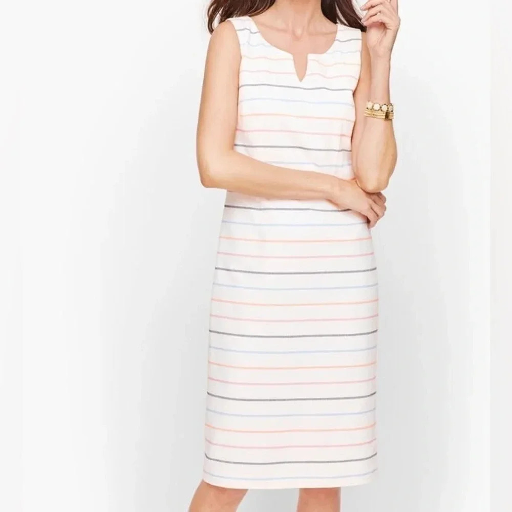 Talbots Biscay Sheath Dress Stripe White Pink Blue Women’s Size 8 NWT - Picture 1 of 8